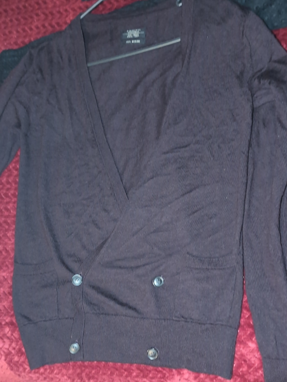 AllSaints Men's Burgundy V-Neck Double-Button Cardigan